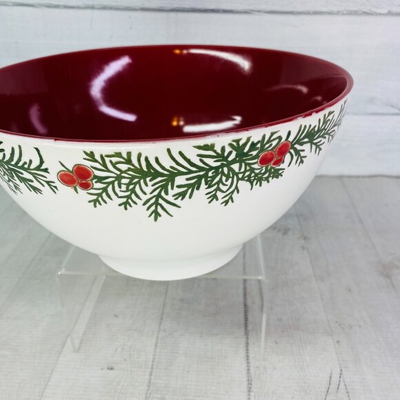 Lane WINTER WONDER Holiday Cottage Collection Red Ceramic Large Serving Bowl - Picture 4 of 15